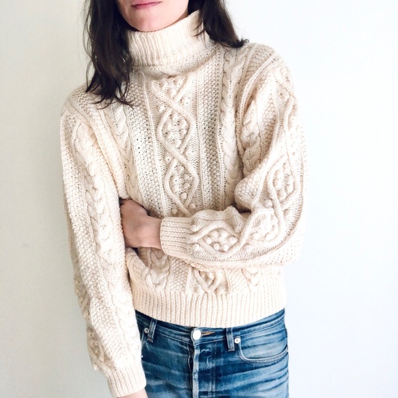 Hand knit cream pom pom sweater - Picture 3 of 15